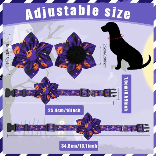 Miniatura 6 de Silkfly 6 collares de Navidad para cachorros con flores de otoño, arce, pavo, calabaza, collar ajustable para mascotas con hebilla de plástico