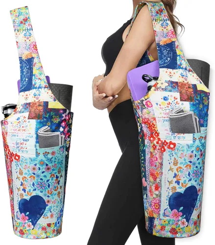 Miniatura 13 de Bolsa de esterilla de yoga impresa a la moda con bolsillo lateral grande y bolsillo con cremallera, bolsa larga de yoga que se adapta a la mayoría