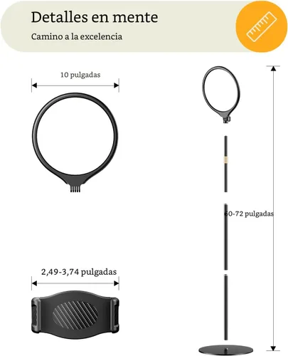 Miniatura 7 de Anillo de luz de 10.5 pulgadas con soporte y soporte para teléfono, trípode de 69 pulgadas para iPhone con luz, luz LED profesional para grabación