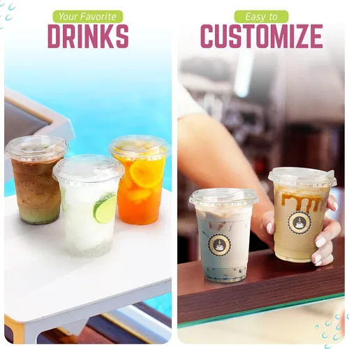 Miniatura 6 de FROZIP Paquete de 50 tazas de café de plástico de 16 onzas con tapas para sorbos, vasos de plástico transparente con tapas para batidos, café helado