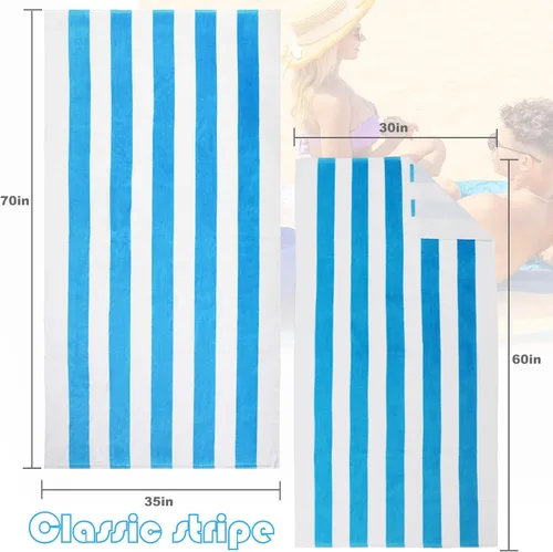 Miniatura 4 de Exclusivo Mezcla Paquete de 2 toallas de playa grandes de algodón de 30 x 60 pulgadas, súper absorbentes, suaves y suaves, para piscina (azul)