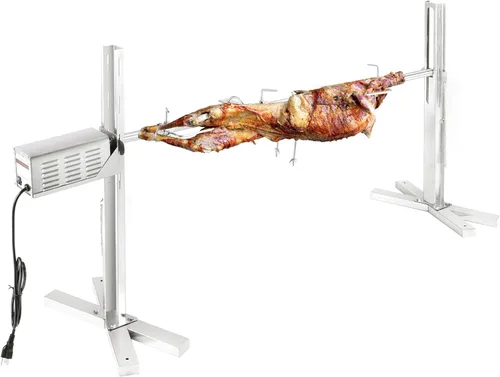 Kit de asador de parrilla QPMR - Soporte de trípode eléctrico de acero inoxidable de 52", espetón para cerdo de 150LBS, kit de barbacoa ajustable en
