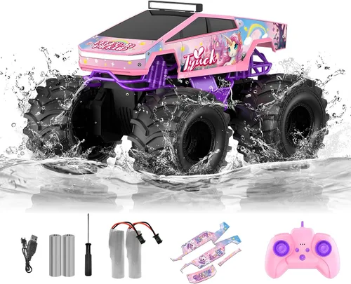 Miniatura 12 de Auto de control remoto anfibio, 1:18 impermeable Monster Truck Juguetes RC Cars, 2.4GHz RC Trucks 4WD todoterreno todo terreno, regalos