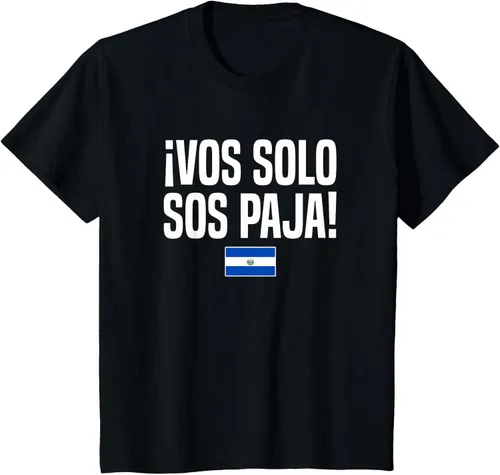 Miniatura 44 de Camiseta Vos Solo Sos Paja Salvadoran Slang Bandera de El Salvador, Negro