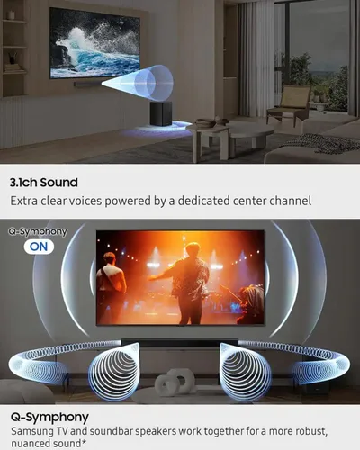 Miniatura 2 de Samsung Barra de sonido de la serie B, subwoofer HW-B650F de 3.1 canales, con subwoofer inalámbrico, Dolby Audio/DTS Virtual:X, Q-Symphony, HDMI ARC