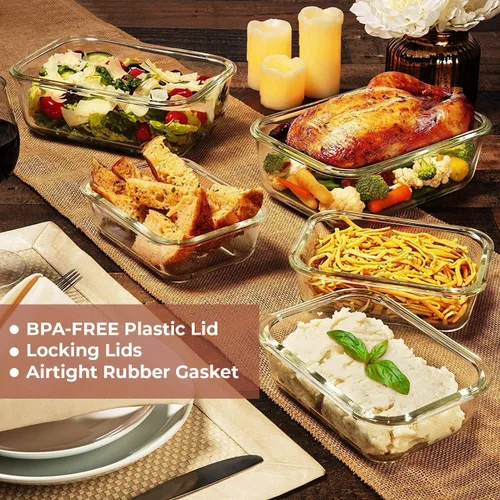 Miniatura 6 de Razab 4 PC 1860ml / 63 Oz / 8 Cups Large Glass Food Storage Containers with Lids - Glass Meal Prep Containers for Roasting & Storing Leftover, Lunch