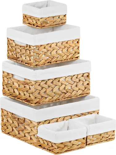 Miniatura 21 de Vagusicc Cesta de almacenamiento de mimbre, cesta de cuerda de papel tejida a mano, cesta rectangular pequeña para organizar, contenedor de Beige