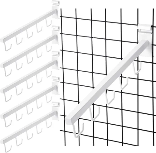 Miniatura 7 de Qunclay 5 paquetes de rejilla de alambre con 5 ganchos para pared de rejilla, ganchos en J, accesorios de tubo cuadrado para rejilla, bolsas de Negro