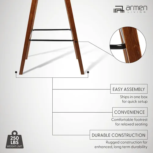 Miniatura 5 de Armen Living Fox - Taburete de bar moderno de mediados de siglo de piel sintética color crema y madera de nogal de 25.5 pulgadas Piel sintética