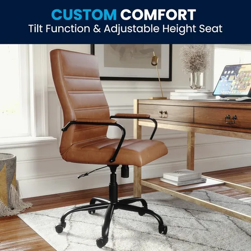 Miniatura 8 de Flash Furniture Whitney - Silla de escritorio giratoria de LeatherSoft con respaldo alto con asiento acolchado y reposabrazos, silla de oficina