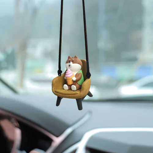 Espejo retrovisor de oso Accesorios para colgar Lindo oso Sentado Sofá Comiendo Helado Coche Colgante Adorno Colgante Interior Espejo Retrovisor