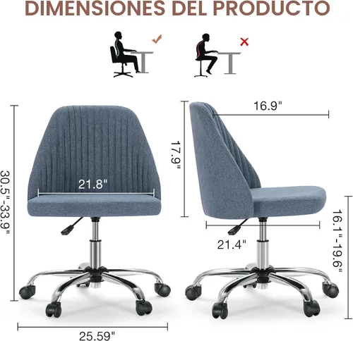 Miniatura 2 de Silla de Oficina DUMOS, Silla de Escritorio Cómoda con Ruedas, Silla Giratoria de Tocador, Sillas de Tarea con Asiento Ancho, Sillas de Computadora