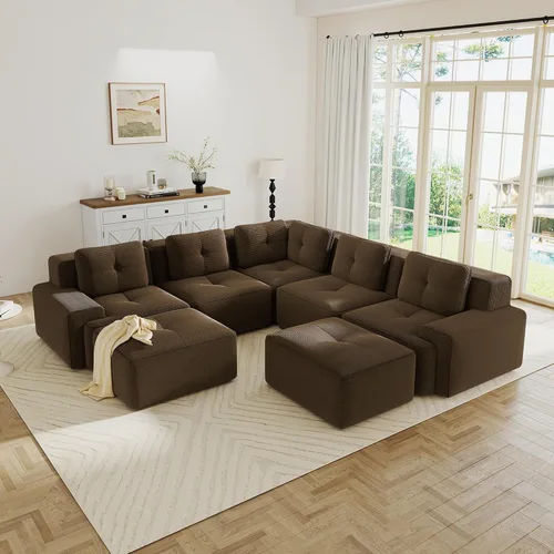 Miniatura 42 de Sofás modulares sin hueso de 152.8 pulgadas para sala de estar, sofá modular con diván en forma de L, cómodo asiento profundo tapizado de tela