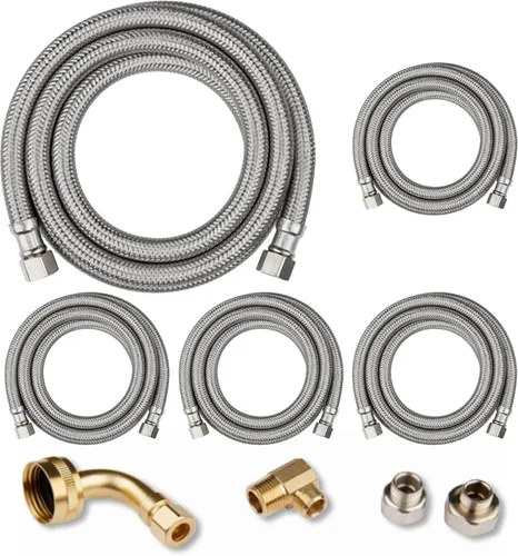 Miniatura 8 de Paquete de 1 manguera Niikappu de acero inoxidable para lavavajillas de 6 pies con conexión de compresión, kit de instalación para lavavajillas