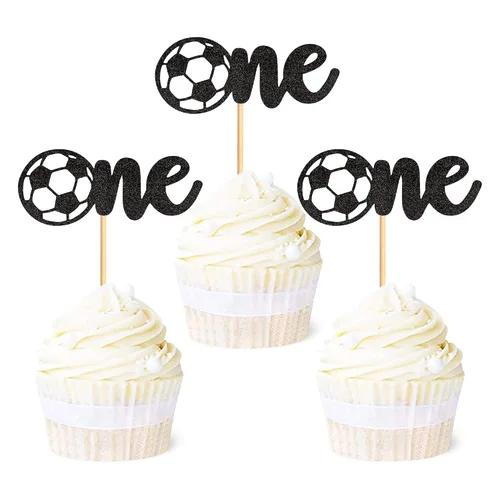 Miniatura 12 de Ercadio Paquete de 24 adornos para cupcakes de fútbol americano Oh Baby - Púas de rugby con purpurina negra para temática deportiva, baby shower