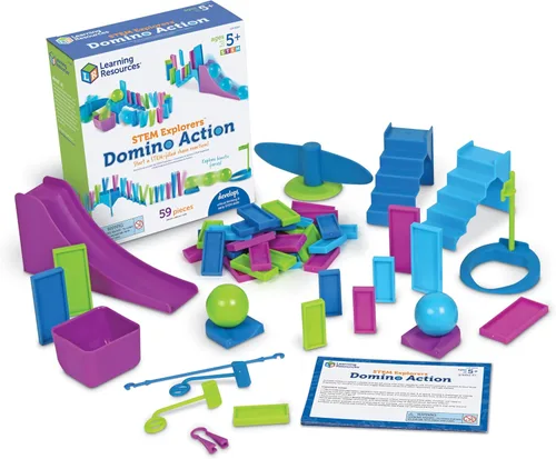 Learning Resources STEM Explorers Domino Action - 59 piezas, juguetes STEM para niños de 5 años en adelante, dominó para niños
