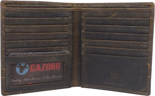 Cartera de piel de cordero premium con bloqueo RFID, plegable, hipster, para tarjetas de crédito, Vintage Logo Marrón, medio, Bifold