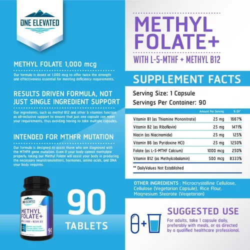 Miniatura 2 de ¡Doble Fuerza y Folato de Metilo Más Bioactivo! Formulado Únicamente con Metilcobalamina (B12) de Grado Farmacéutico Más Alto, Niacina, B1, B2 B6.
