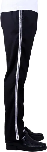 Pantalones de disfraz negros con rayas plateadas, pantalones retro de los años 80 para escenario, fiesta y actuación