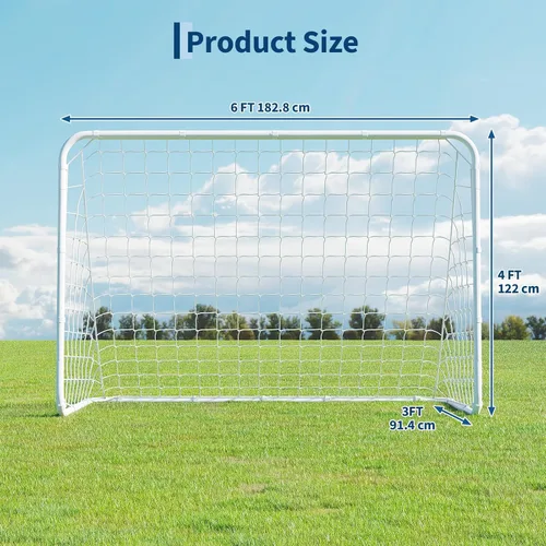 Miniatura 2 de Porterías de fútbol con marco de acero de 6 x 4 pies para patio trasero, red con 4 estacas de tierra, portería de fútbol portátil, fácil