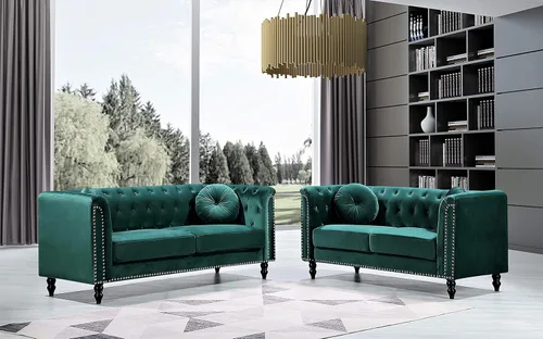 Miniatura 3 de Container Furniture Direct S5370-S Kittleson Velvet Upholstered Modern Chesterfield Sofa with Nailhead Trim, Gray