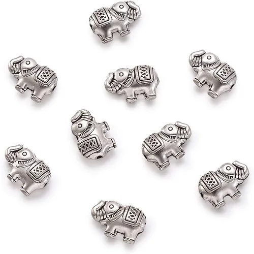 FASHEWELRY Cuentas espaciadoras de forma animal de metal tibetano Elefante de plata antigua