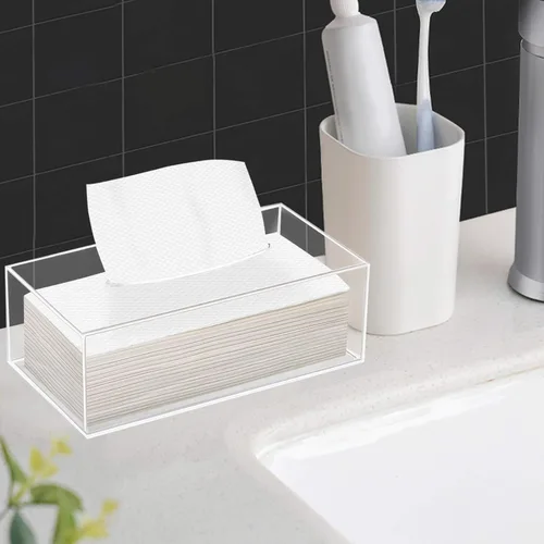 Miniatura 7 de Soporte de cubierta de caja de pañuelos de acrílico transparente para escritorio de encimera de tocador de baño