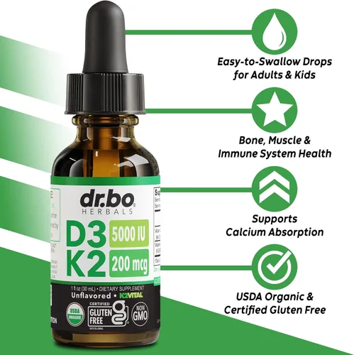 Miniatura 2 de Vitamina D3 K2 - Gotas líquidas orgánicas de vitamina D3K2 D3 K2, suplemento líquido de aceite MCT para adultos y niños, absorción de calcio huesos