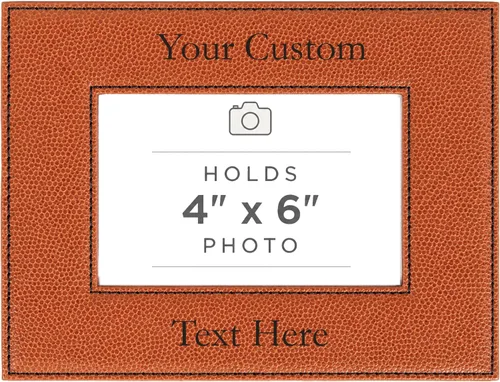 Marco de fotos de piel sintética de cuero sintético grabado para añadir tu texto personalizado para colgar o en la mesa, marco de fotos familiares