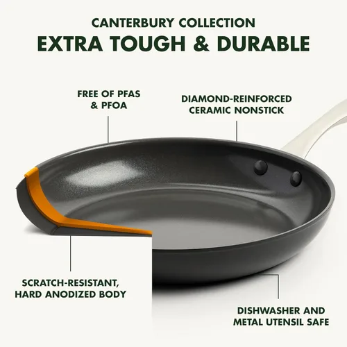 Miniatura 4 de GreenPan Canterbury - Juego de 10 piezas de ollas y sartenes de cerámica anodizada saludable antiadherente sin PFAS, mangos de acero inoxidable