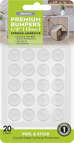 Slipstick Protectores Premium para Puertas de Gabinete de 1/2" Redondos, Almohadillas Adhesivas Transparentes, Topes para Gabinetes, Amortiguadores