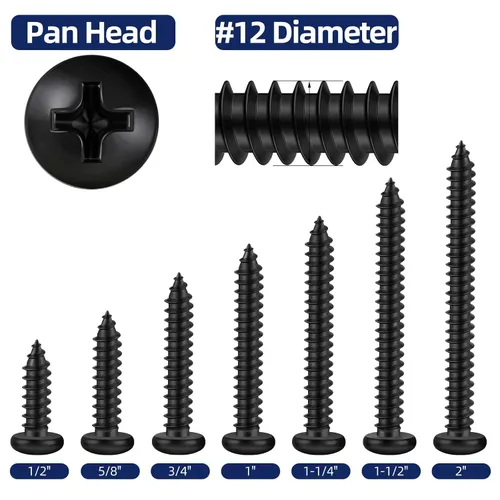 Miniatura 3 de Tornillos autorroscantes #4 x 1 de cabeza de sartén Tornillos para chapa metálica y madera, óxido negro, acero inoxidable 304 18-8, 100 piezas