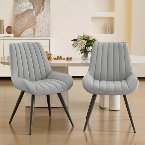 Miniatura 17 de Juego de 4 sillas de comedor modernas de mediados de siglo, tela tapizada con cojín suave, color gris claro Gris claro (tela)
