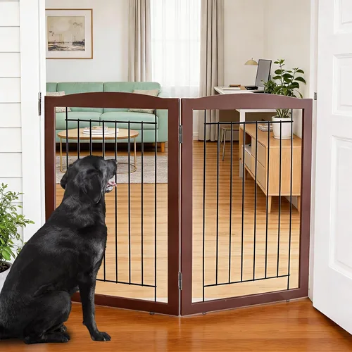 Miniatura 37 de ZJSF Puerta plegable independiente para perros, puerta de madera extra ancha blanca para cachorros, 6 paneles, puertas altas para mascotas