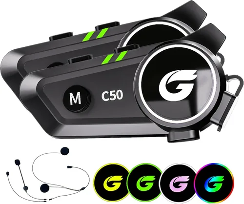 Miniatura 8 de Auriculares Bluetooth para casco de motocicleta con sonido estéreo, sistema de comunicación C50 de 2 vías de 1000 M, altavoces de intercomunicación