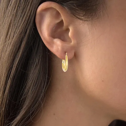 Miniatura 2 de Aretes de aro ovalados de oro amarillo de 14 quilates con cierre con bisagras, varios tamaños y diseños, aros de oro amarillo Aretes de oro macizo