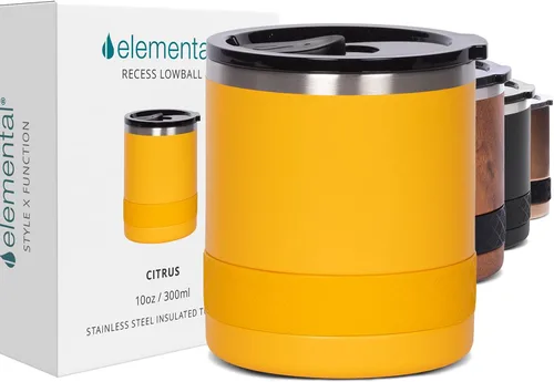 Miniatura 24 de Elemental Recess Vaso bajo de 10 oz, taza de acero inoxidable de triple pared con tapa de Tritan no fracturable, vaso de whisky aislado, taza