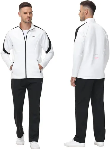 Miniatura 3 de MoFiz Conjunto deportivo para hombre, manga larga, casual, con cremallera completa, para correr, deportivo, 2 piezas
