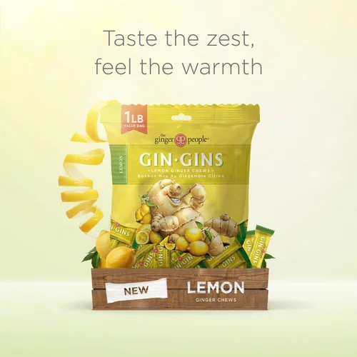 Miniatura 3 de GIN GINS - Caramelos masticables de jengibre y limón – Caramelo de jengibre fresco natural de The Ginger People – Caramelo saludable envuelto