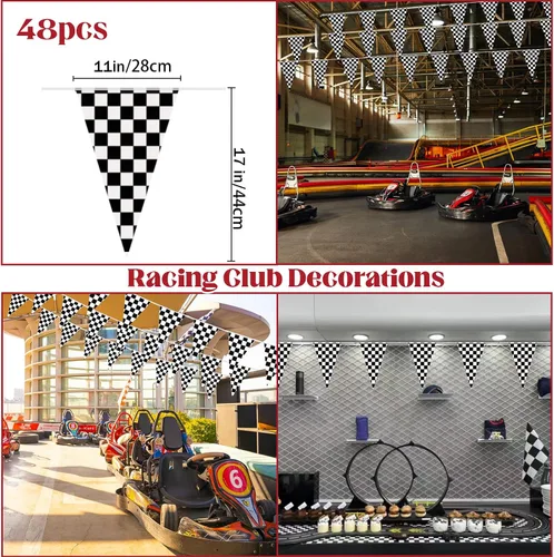 Miniatura 5 de Bandera a cuadros de 100 pies, banderas de carreras, ruedas de autos de carreras, decoraciones de fiesta de cumpleaños, suministros de decoración