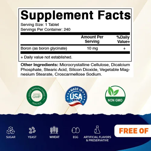 Miniatura 2 de Vitamatic Boro quelado (como glicinato) 10 mg 240 tabletas - Apoya el equilibrio hormonal, la salud ósea y el tejido conectivo