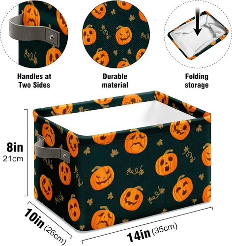 Miniatura 4 de Cesta de almacenamiento espeluznante de Halloween, bolsas de truco o trato, cubo de almacenamiento plegable grande, organizador plegable de 10 x 14