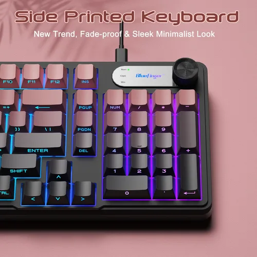 Miniatura 9 de BlueFinger Teclado RGB para juegos, teclado USB con cable de 98 teclas con retroiluminación arcoíris, perilla de volumen y pantalla, escritura