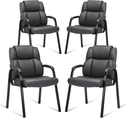 Miniatura 15 de CLATINA Silla de recepción de cuero para invitados con base de trineo, sillón estacionario de oficina con reposabrazos acolchados para reuniones