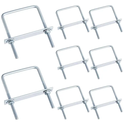 Miniatura 9 de Hotop Juego de 8 pernos cuadrados en U M8 de acero al carbono con tuercas, placa de marco, arandelas redondas para remolques de velero, tubo