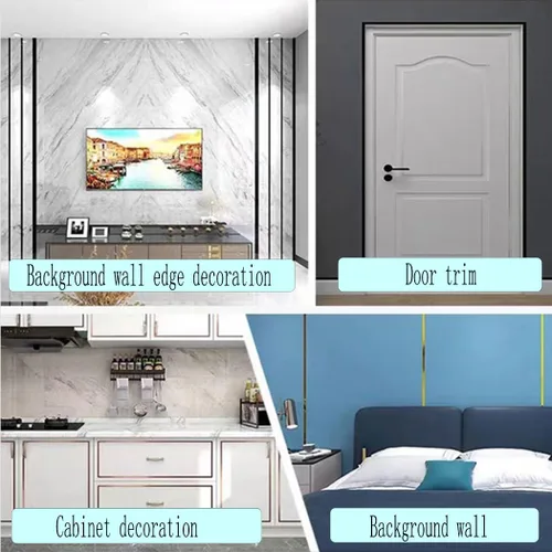 Miniatura 4 de Forro autoadhesivo negro brillante de 16 pies, moldura de pared PVC, despegar y pegar, para pared/espejo/muebles/puerta/armario/decoración