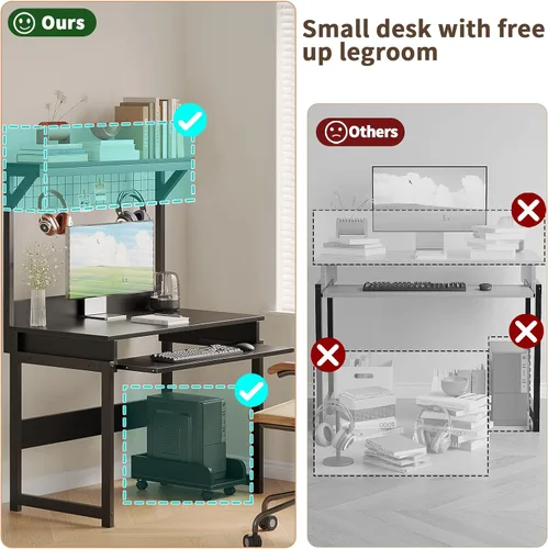 Miniatura 5 de ALISENED Escritorio pequeño para computadora de 31.5" con estante superior, escritorio de oficina, mesa de estudio, escritorio de escritura