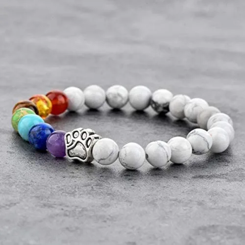 Miniatura 7 de 7 Chakra Natural Stone Paw Print Bracelet - Elastic Bracelets for Women, Pet Bracelet with Lava Rock Mala Beads - Dog Puppy Cat Animal