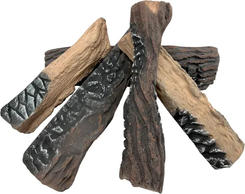 Miniatura 12 de MrGas - Juego de 10 troncos de chimenea falsos de tamaño pequeño con conos de pino, insertos de gas para chimenea de madera de cerámica, troncos