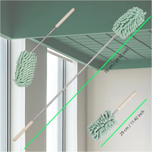Miniatura 2 de Plumero de microfibra retráctil verde para limpiar plumero de mano extensible lavable plumero herramienta de limpieza para limpieza de oficina